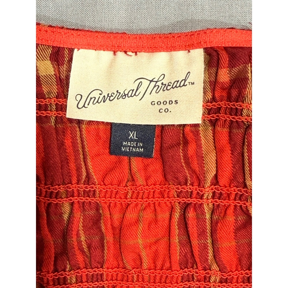 Universal Thread Smocked Tank Top Womens XL Red Orange Plaid V-Neck Boho Summer - Picture 3 of 7